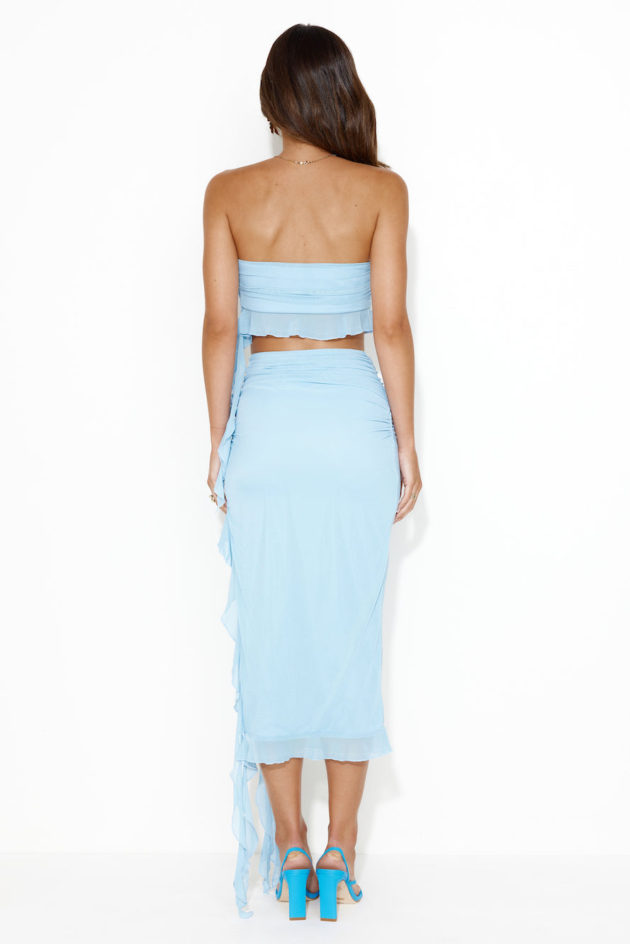 Never Friends Mesh Strapless Crop Top Blue
