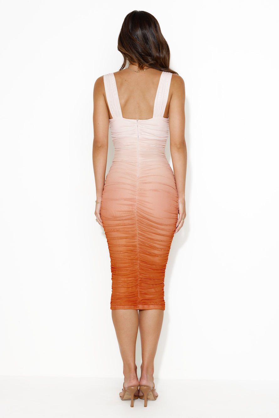 Highlights Mesh Midi Dress Orange