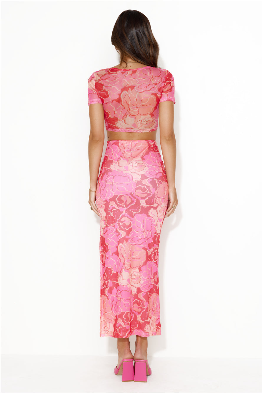 Feeling Spicy Mesh Crop Top Pink