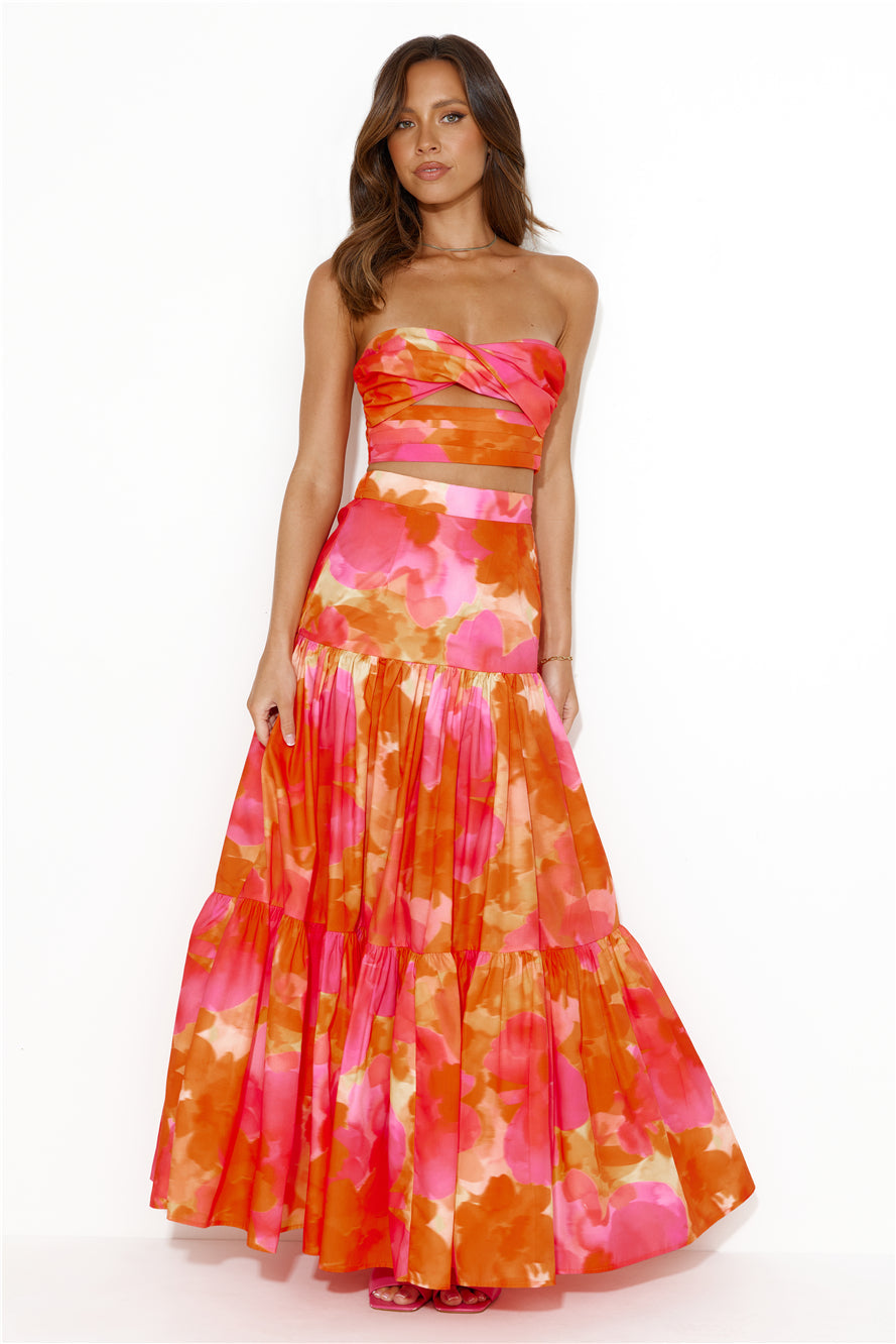 Ayla Maxi Skirt Orange Floral