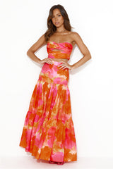 Ayla Maxi Skirt Orange Floral
