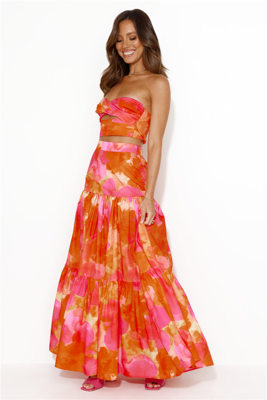 Ayla Maxi Skirt Orange Floral