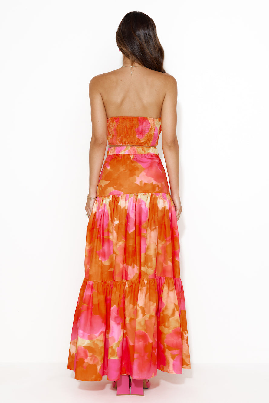 Ayla Maxi Skirt Orange Floral