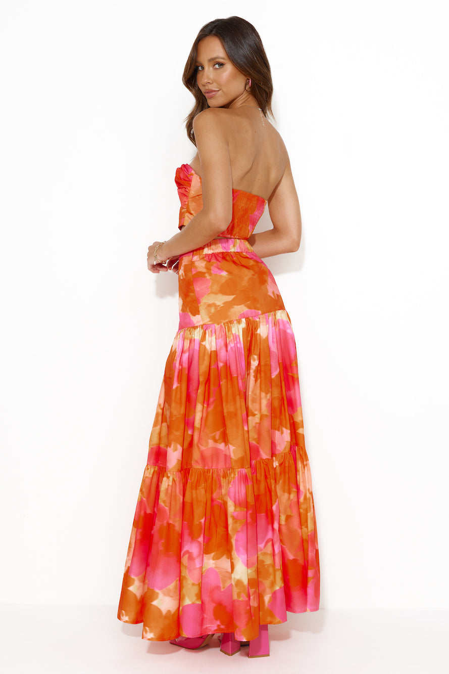 Ayla Maxi Skirt Orange Floral