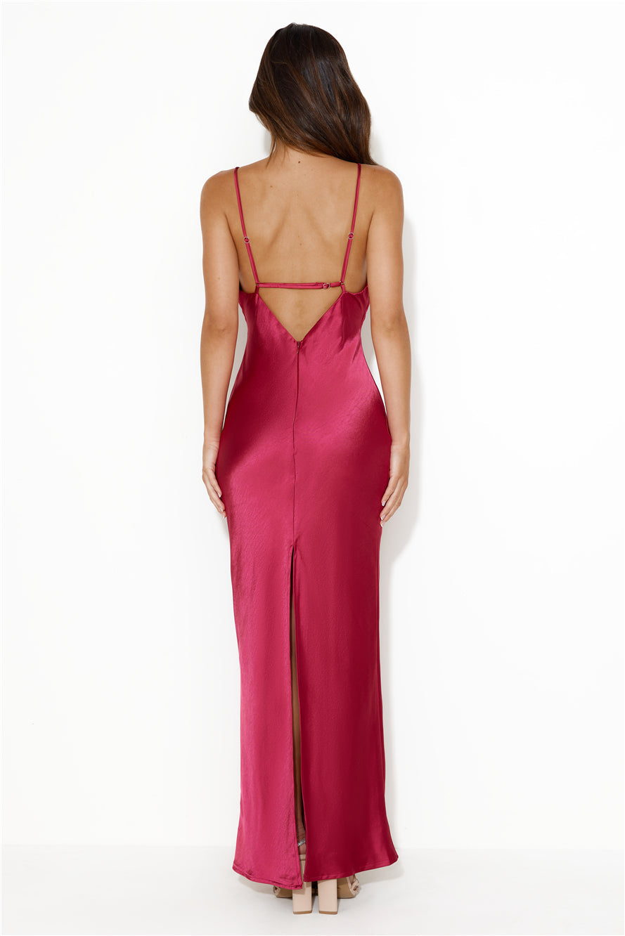 HELLO MOLLY Nights Under Stars Satin Maxi Dress Berry