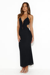 Girl Is Snatched Mesh Halter Maxi Dress Black