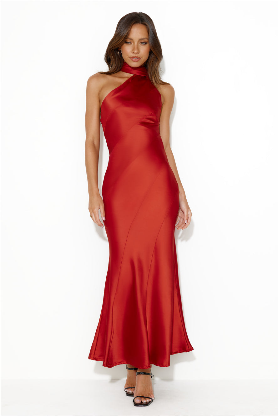 Glistening Star Satin Maxi Dress Burgundy