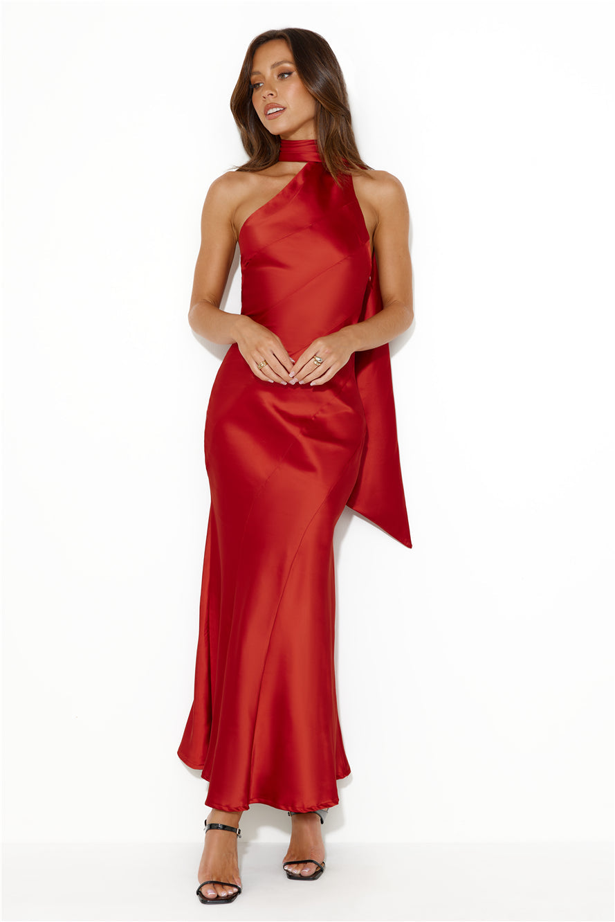Glistening Star Satin Maxi Dress Burgundy
