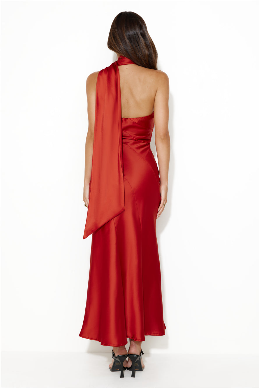 Glistening Star Satin Maxi Dress Burgundy