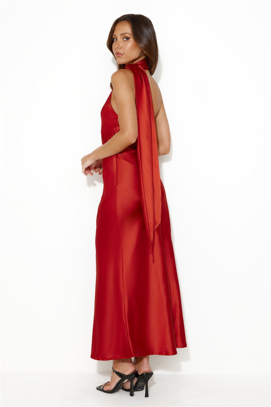 Glistening Star Satin Maxi Dress Burgundy