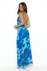 Design Worthy Mesh Maxi Dress Blue