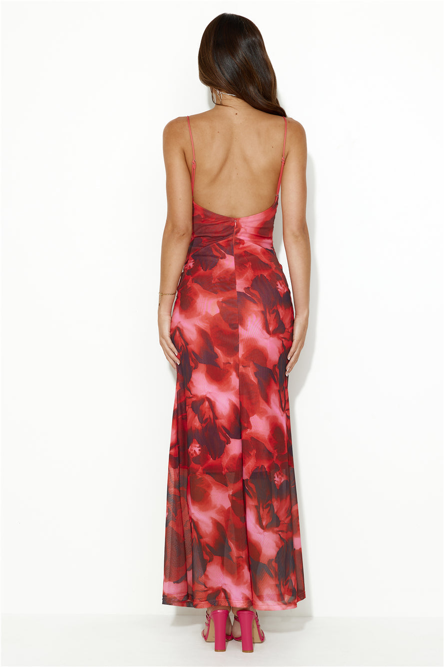 Design Worthy Mesh Maxi Dress Red