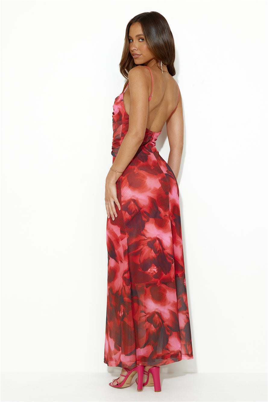 Design Worthy Mesh Maxi Dress Red