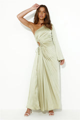 Land Of Beauty One Shoulder Maxi Dress Lime