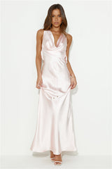 Designer 'Fit Cowl Neck Satin Maxi Dress Blush