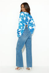 Happy Dance Long Sleeve Crop Top Blue