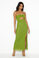 Hottest Date Mesh Strapless Maxi Dress Olive