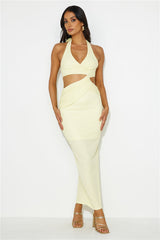 Apple Trees Halter Maxi Dress Yellow
