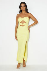 Hottest Date Mesh Strapless Maxi Dress Yellow