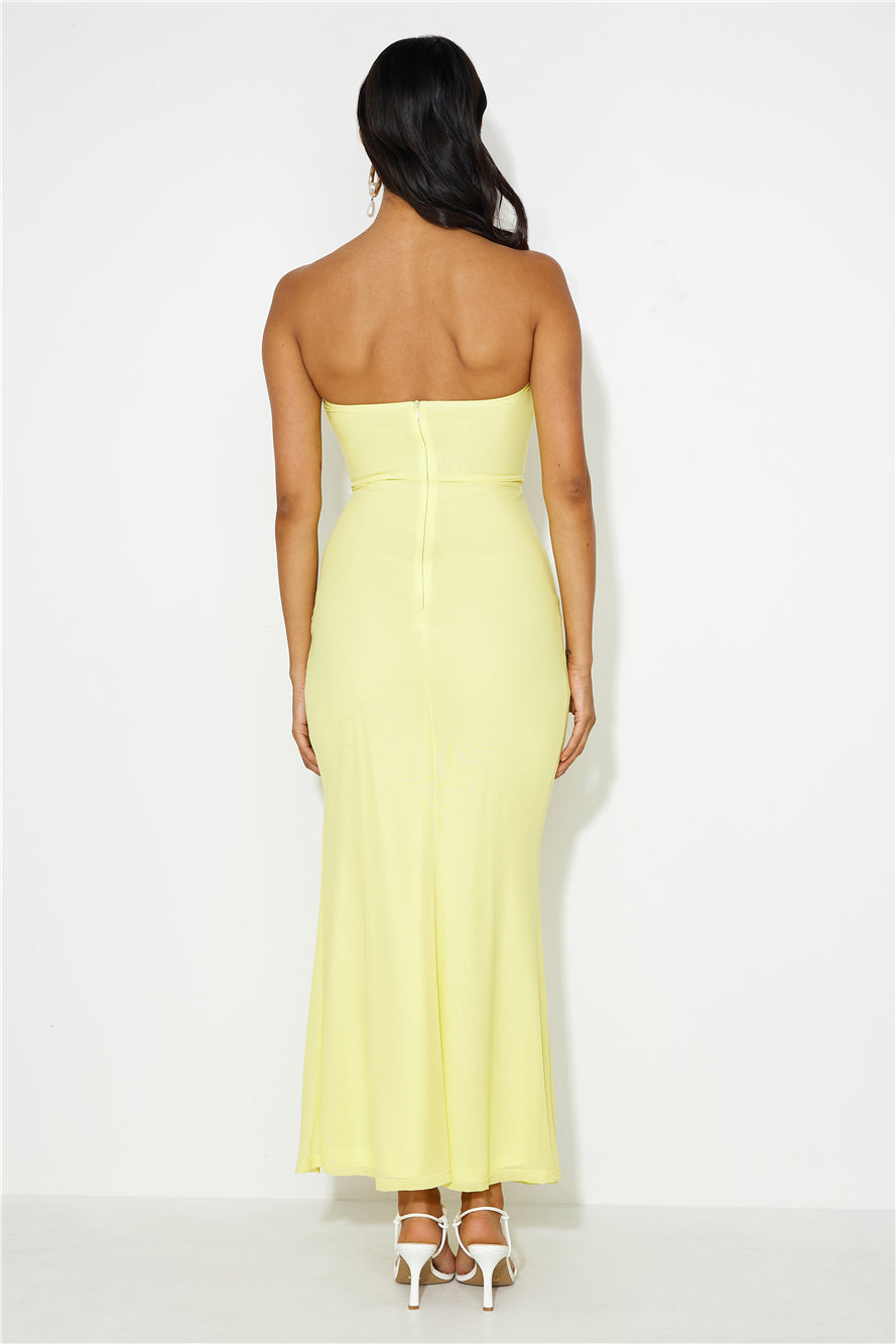 Hottest Date Mesh Strapless Maxi Dress Yellow