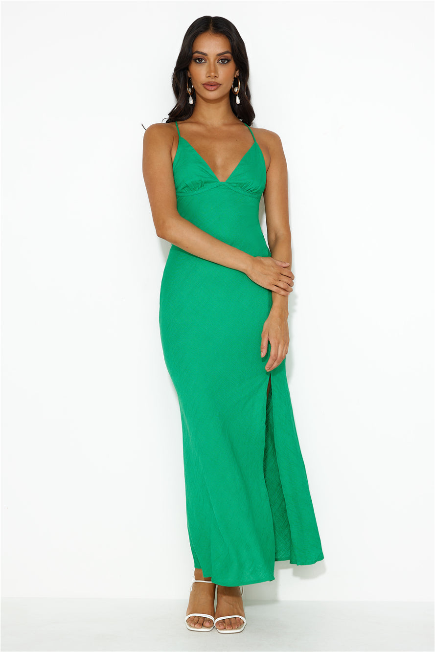 Coastal Resort Linen Midi Dress Green