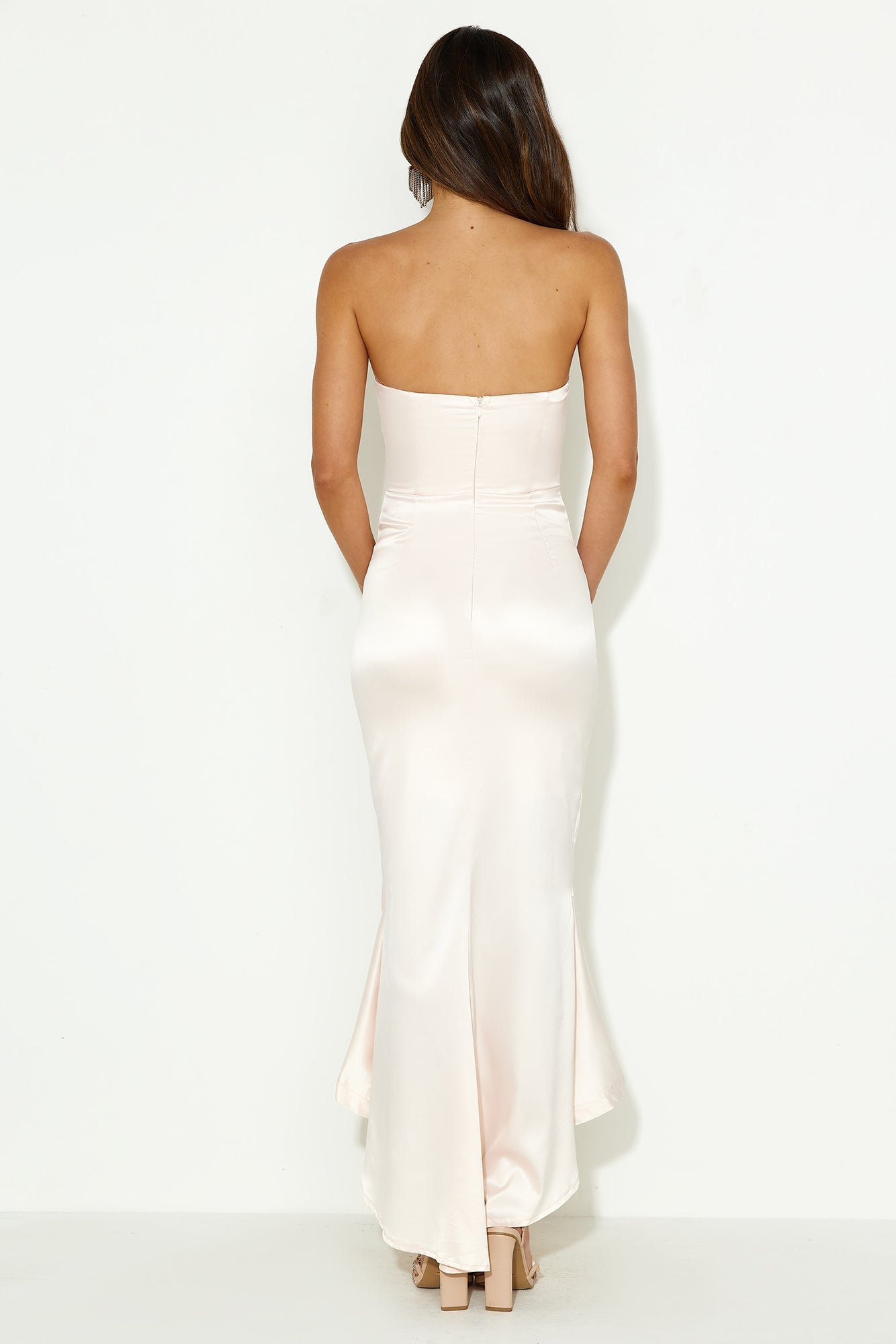 Nights Of Luxe Strapless Frill Midi Dress Nude