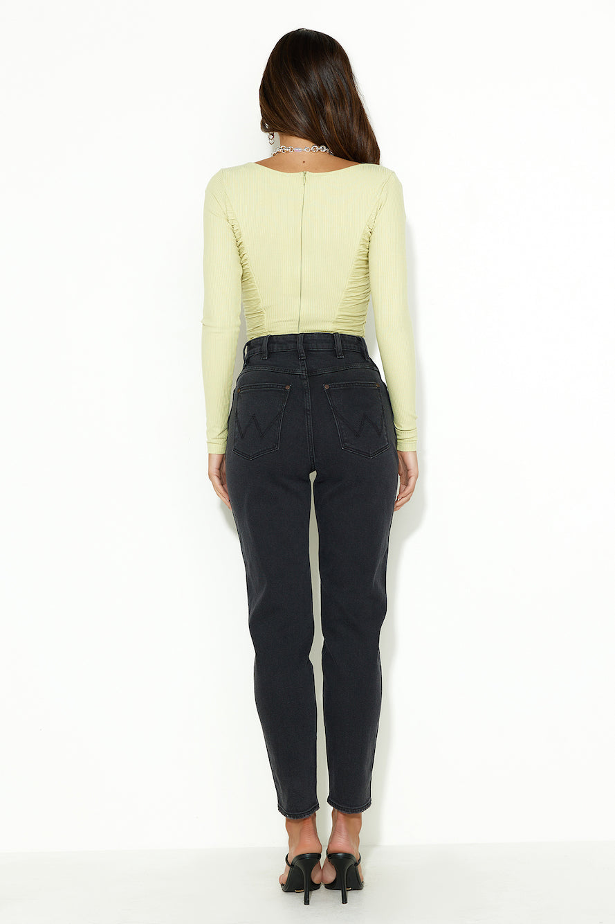 Around The Clock Ribbed Long Sleeve Bodysuit Lime