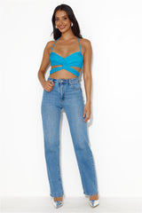 Festival Hours Halter Crop Top Blue