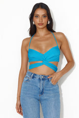 Festival Hours Halter Crop Top Blue