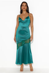 Formal Retreat Satin Maxi Dress Forest Green