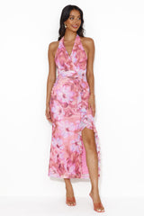 Paradise With You Mesh Halter Maxi Dress Pink