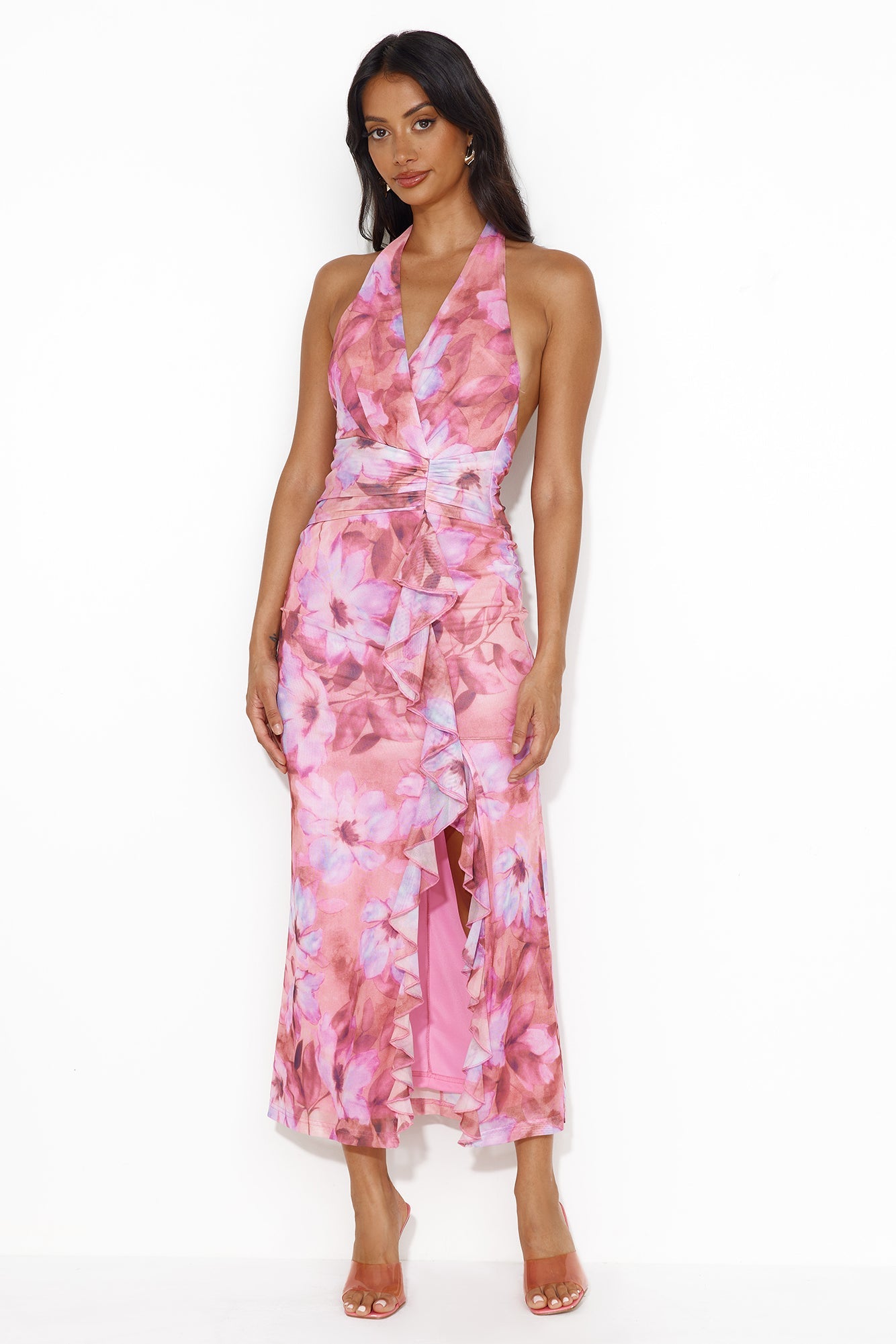 Paradise With You Mesh Halter Maxi Dress Pink