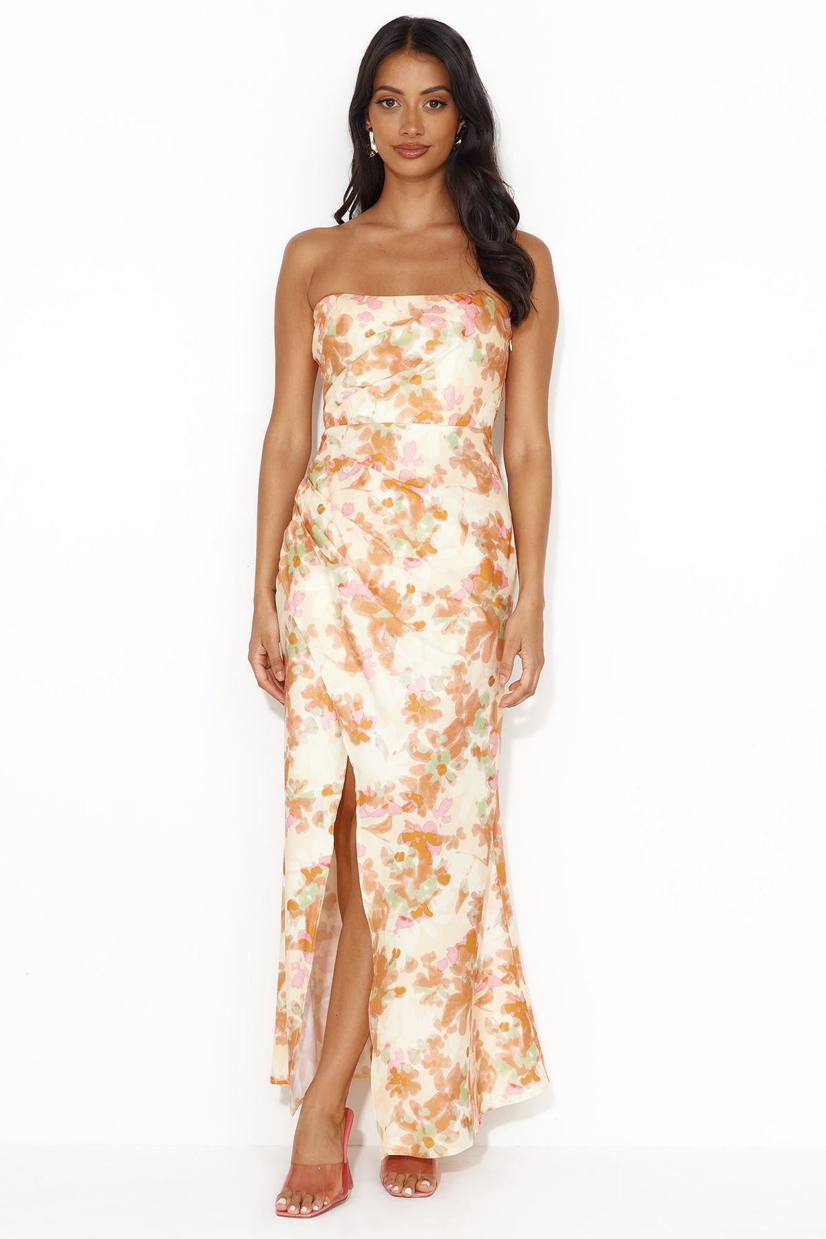 Girl Into Fashion Strapless Satin Maxi Dress Yellow