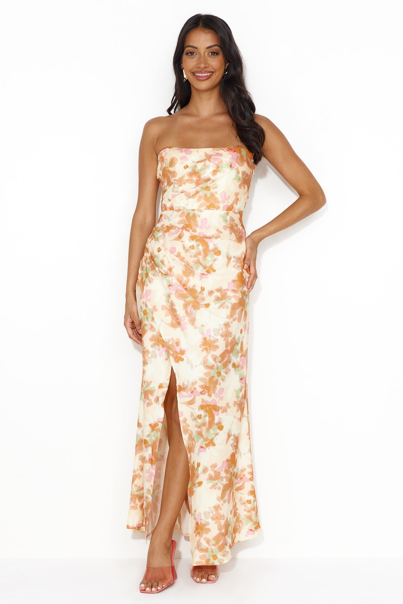 Girl Into Fashion Strapless Satin Maxi Dress Yellow
