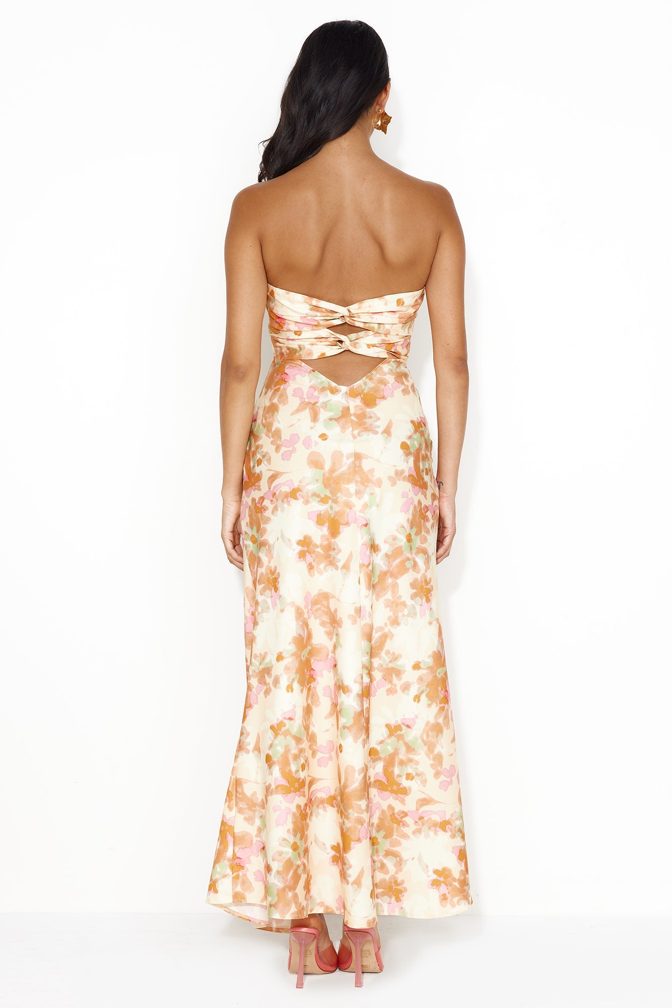 Girl Into Fashion Strapless Satin Maxi Dress Yellow