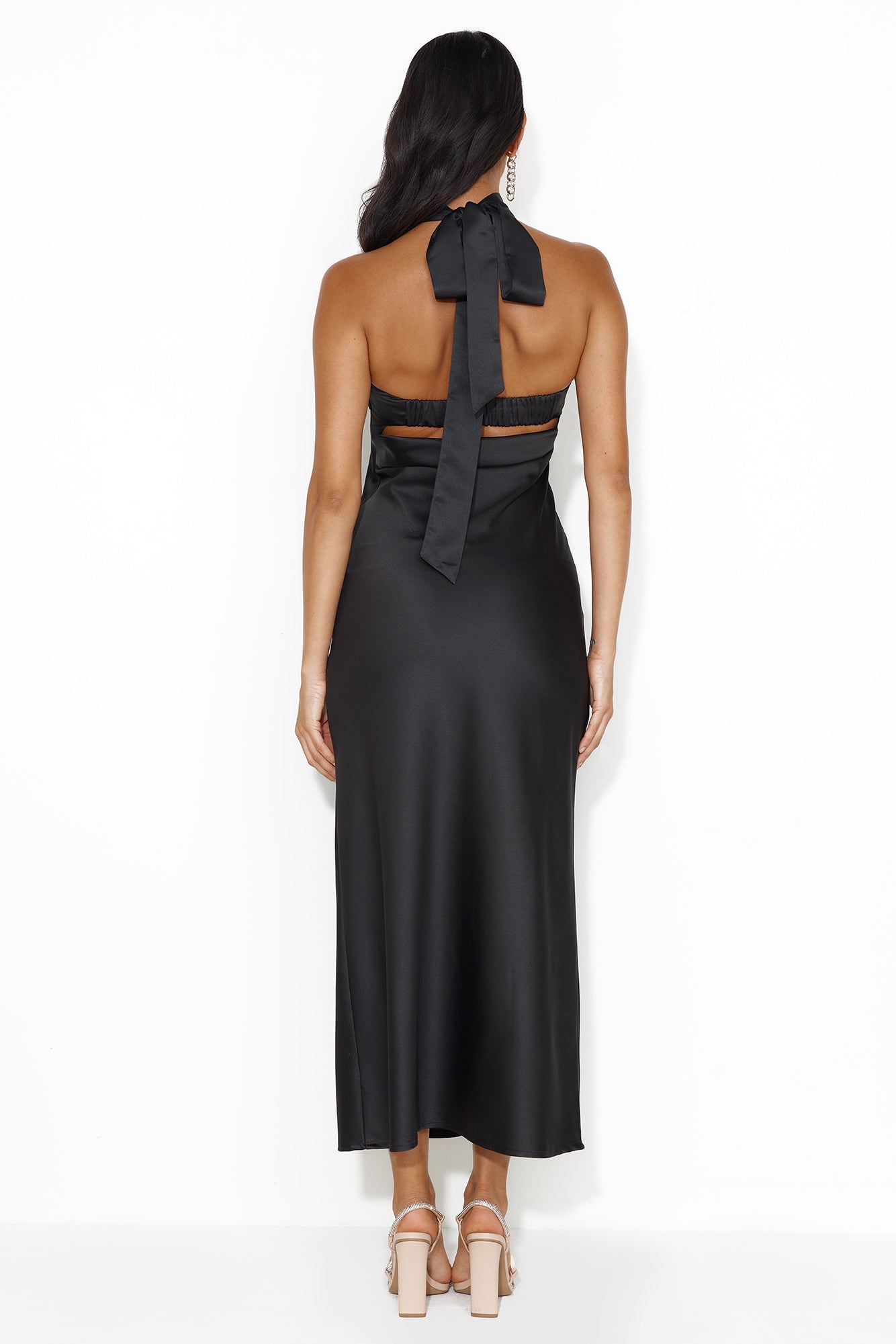 Not My Behaviour Satin Strapless Maxi Dress Black