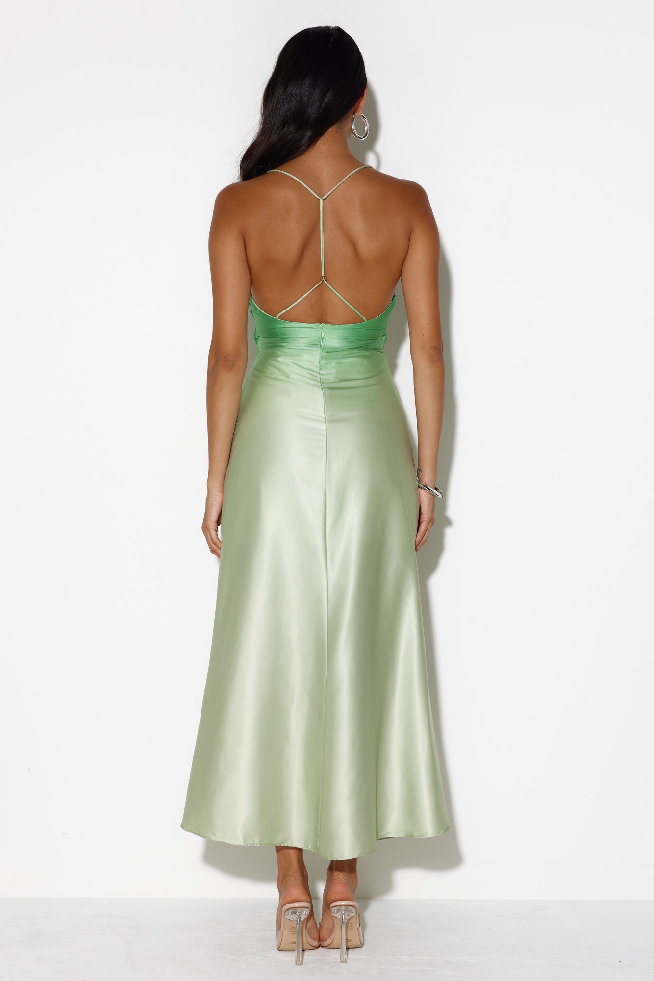 Forest Pixie Satin Midi Dress Green
