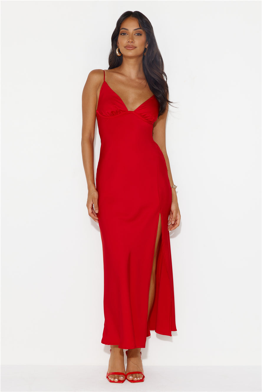 Explain Yourself Satin Maxi Dress Wine