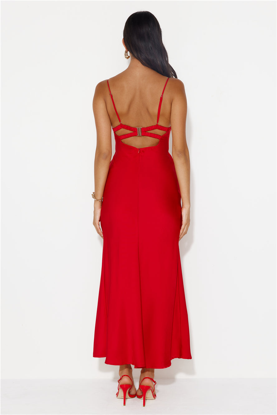 Explain Yourself Satin Maxi Dress Wine