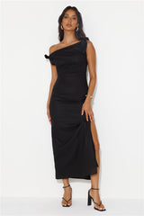 From Locations Linen Blend Off Shoulder Midi Dress Black