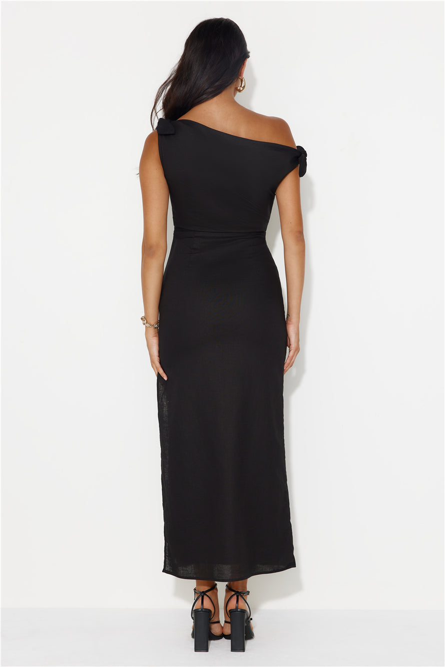 From Locations Linen Blend Off Shoulder Midi Dress Black