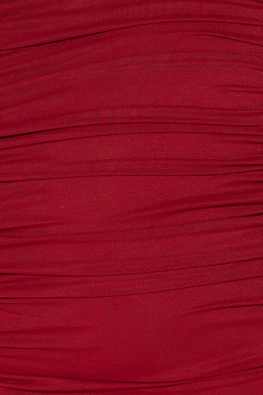 One Week Vacay Strapless Mesh Mini Dress Maroon