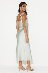 Dance With Fireflies Satin Midi Dress Sage
