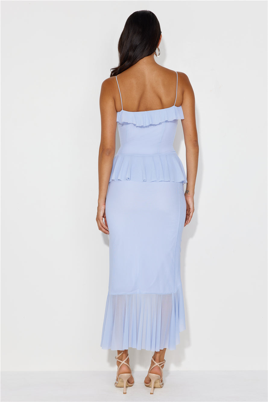 Hotel Flowers Frill Maxi Dress Light Blue