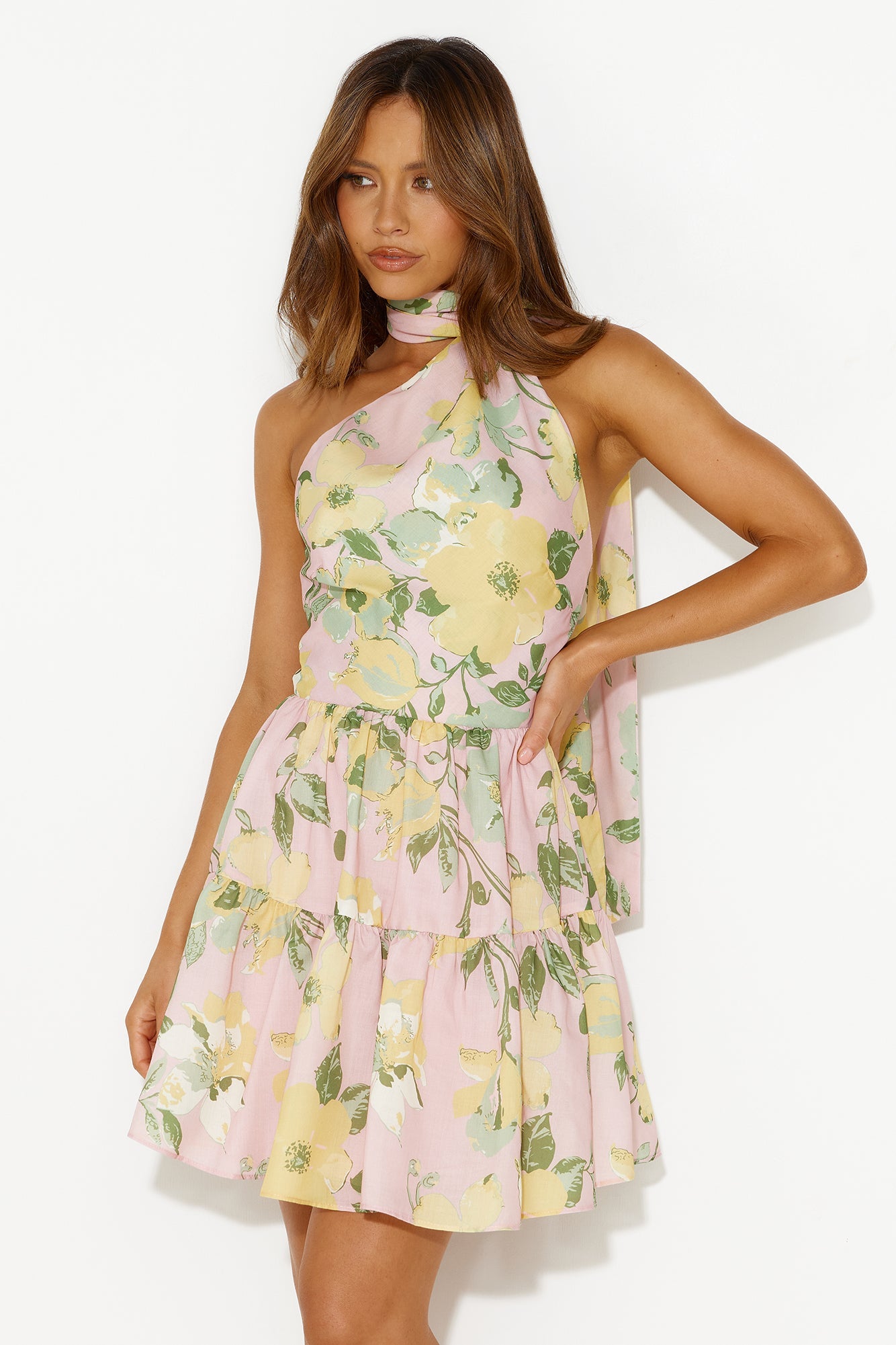 Exclusive Status Neck Wrap Mini Dress Pink