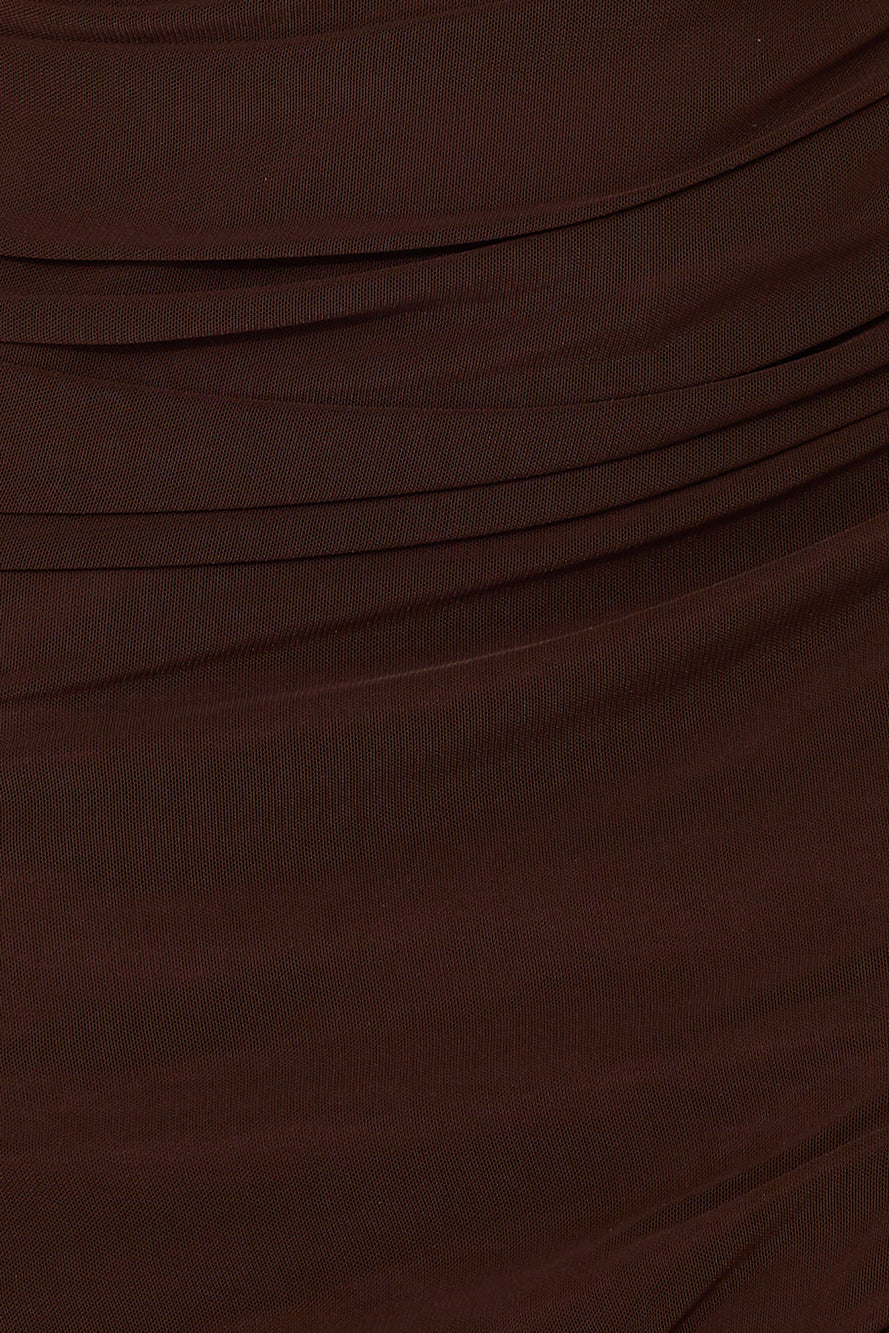 Midnight Enchantment Halter Mesh Midi Dress Brown