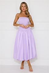 Modern Girl Style Strapless Bubble Midi Dress Lilac