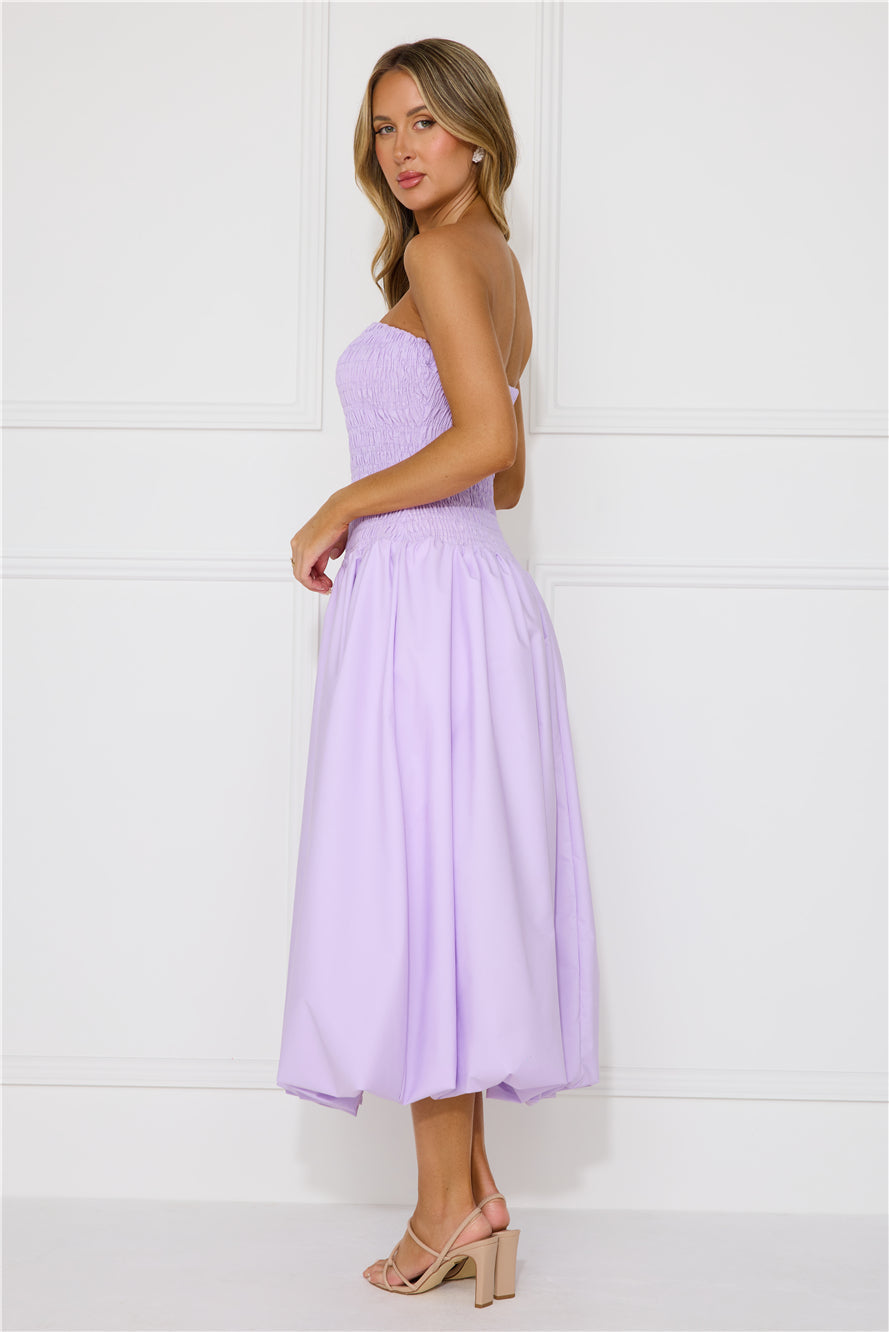 Modern Girl Style Strapless Bubble Midi Dress Lilac