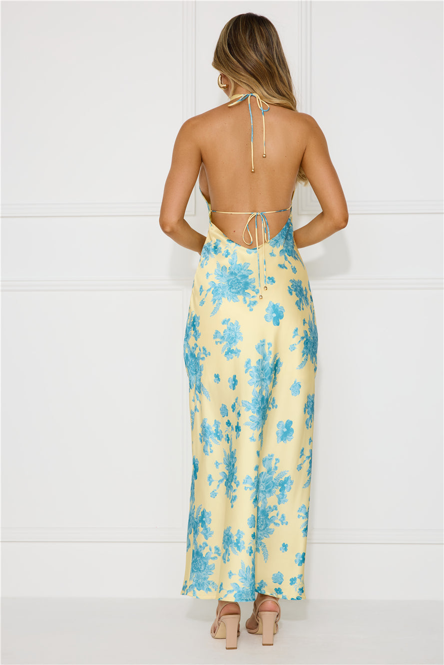 Love Signs Halter Satin Maxi Dress Yellow
