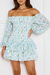 Fashionable Debutante Off Shoulder Mini Dress Blue
